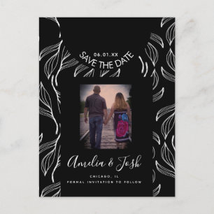 Botanisches Leaf-Schwarz-Formen Save the Date Post Postkarte