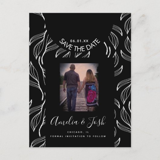 Botanisches Leaf-Schwarz-Formen Save the Date Post Postkarte (Vorderseite)