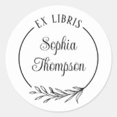 Botanisches Leaf-Skriptname Ex Libris-Buchzeichen Runder Aufkleber (Vorderseite)