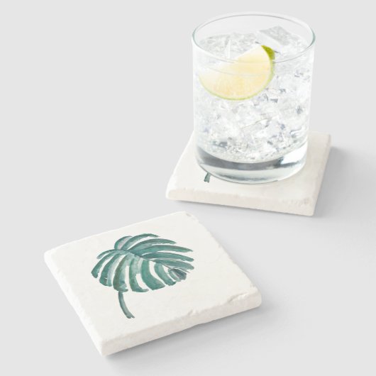 Botanisches Leaf Wasserfarbener Marmor Untersetzer (Seitenansicht)