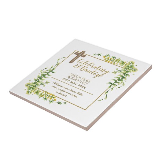 Botanisches LeafBautizo Bautismo Taufname Verses Fliese (Seite)