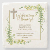 Botanisches LeafBautizo Bautismo Taufname Verses Steinuntersetzer (Vorderseite)