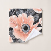 Botanisches Lichtpfirsichmuster Badhandtuch Set (Waschlappen)