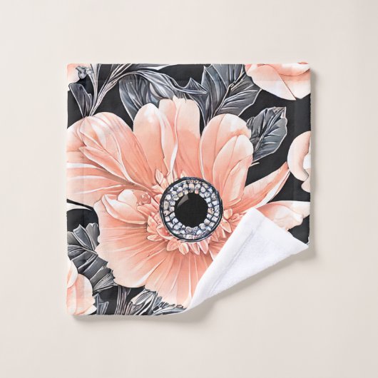 Botanisches Lichtpfirsichmuster Badhandtuch Set (Waschlappen)