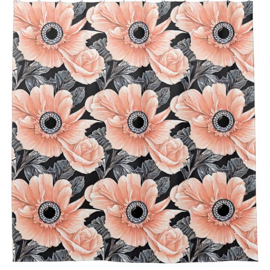 Botanisches Lichtpfirsichmuster Duschvorhang (Vorderseite)