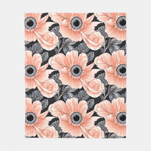 Botanisches Lichtpfirsichmuster Fleecedecke (Vorderseite)