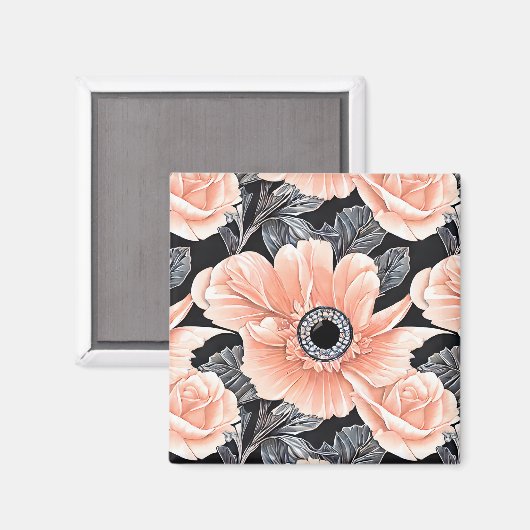 Botanisches Lichtpfirsichmuster Magnet (Vorderseite/Rückseite)