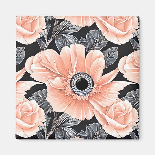 Botanisches Lichtpfirsichmuster Magnet (Vorne)