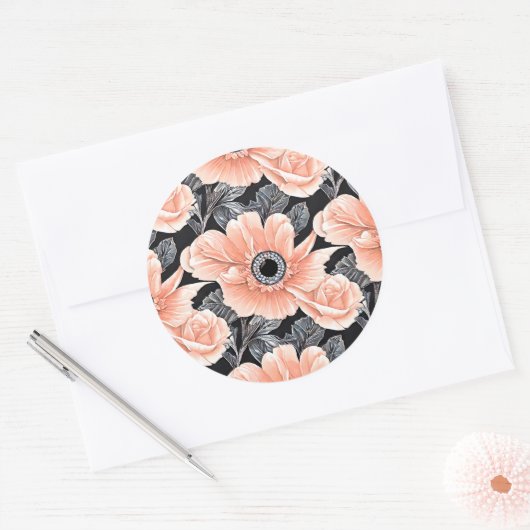 Botanisches Lichtpfirsichmuster Runder Aufkleber (Umschlag)