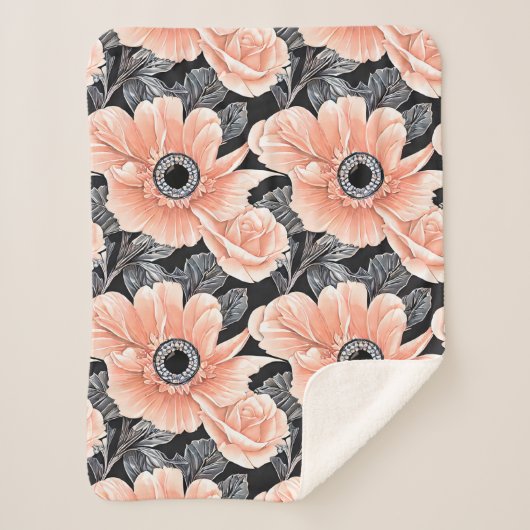 Botanisches Lichtpfirsichmuster Sherpadecke (Vorderseite)