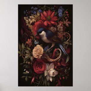 Botanisches Liedvogel Botanische Vogel Wandkunst,  Poster