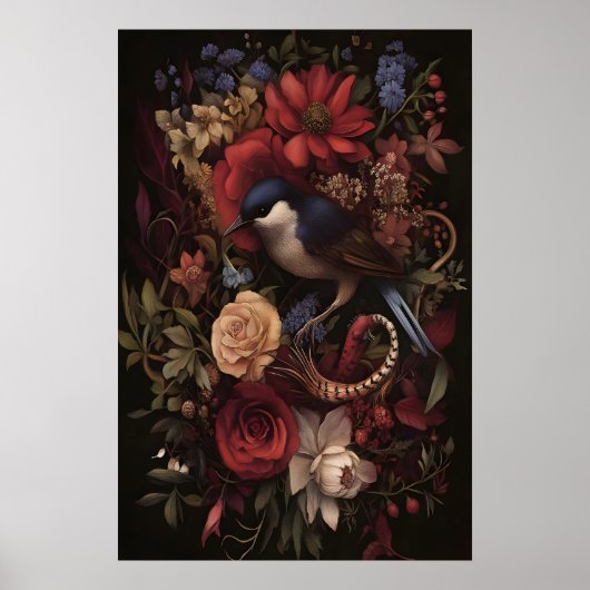 Botanisches Liedvogel Botanische Vogel Wandkunst, Poster (Vorne)