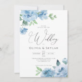 Botanisches Light Baby Blue QR in einer Hochzeit Einladung (Vorderseite)