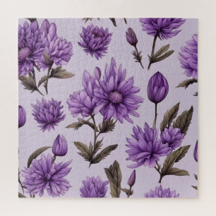 Botanisches lila Blumenmuster Puzzle