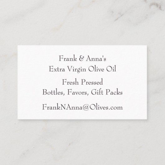 Botanisches Lila Olivenöl Visitenkarte (Rückseite)
