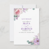 Botanisches Lila und rosa Floral Save the Date (Vorderseite)
