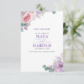 Botanisches Lila und rosa Floral Save the Date (Stehend Vorderseite)