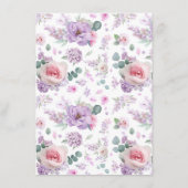 Botanisches Lila und rosafarbenes Hochzeitsmenü Menükarte (Rückseite)