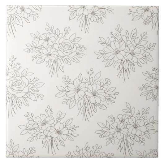 Botanisches Linienblumenstrauß-Muster Fliese (Vorderseite)