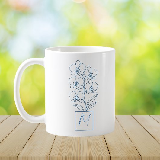 Botanisches Linienkunst-Monogramm-Kaffeebecher Kaffeetasse