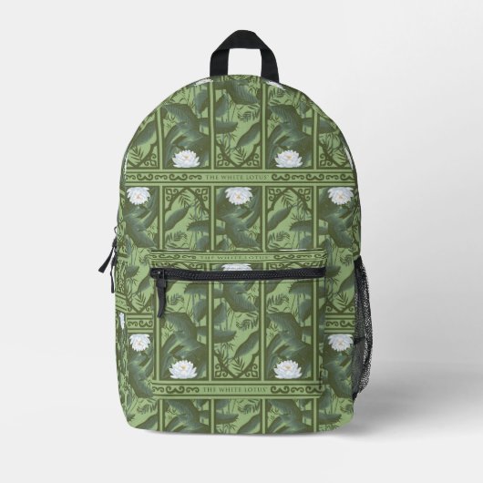 Botanisches Lotus-Muster - Der weiße Lotus Bedruckter Rucksack (Vorderseite)