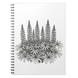 Botanisches Lupinen-Blumen-Spiralnotizbuch Notizblock