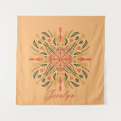 Botanisches Mandala Boho Orange Name Tapestry Wandteppich (Vorderseite)
