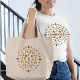 Botanisches Mandala Pressblumen-Kunstwerk Jumbo Stoffbeutel