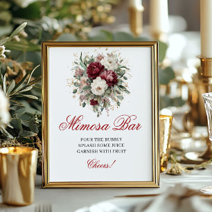Botanisches Mimosa-Bar-Blush-Burgunder-Tischschild Poster