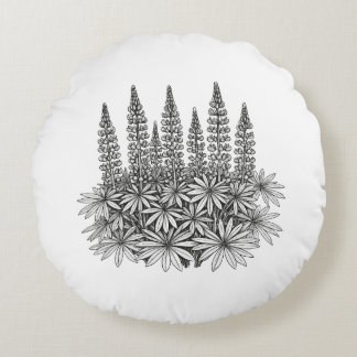 Botanisches Minimalist-Lupinen-Rundkissen Rundes Kissen