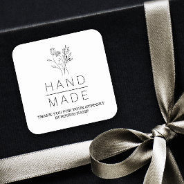 Botanisches Minimalistisches Handmade-Geschäft Quadratischer Aufkleber