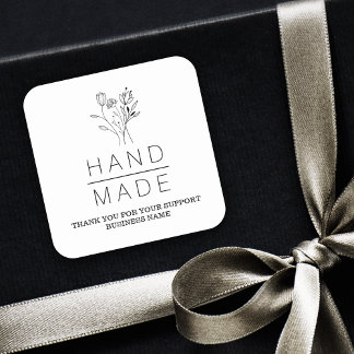 Botanisches Minimalistisches Handmade-Geschäft Quadratischer Aufkleber