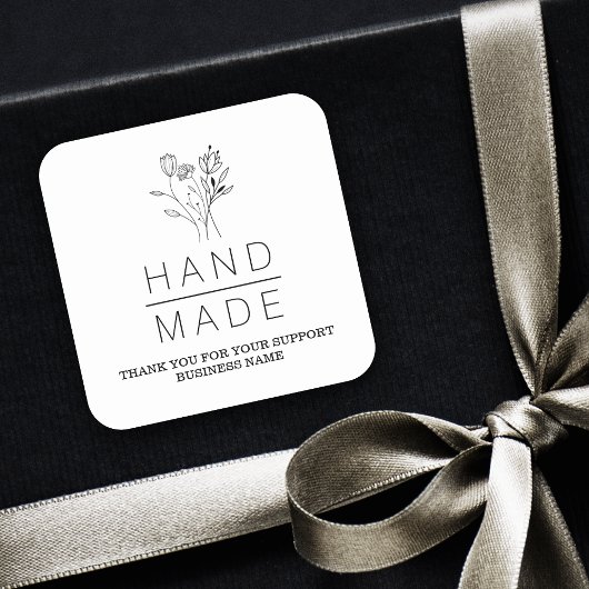 Botanisches Minimalistisches Handmade-Geschäft Quadratischer Aufkleber