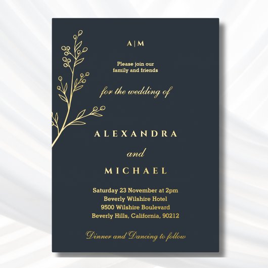 Botanisches Minimalistisches Karkohlemonogramm Folieneinladung