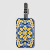 Botanisches Mittelmeer-Muster - Blau und Gelb Gepäckanhänger (Vorderseite Vertikal)