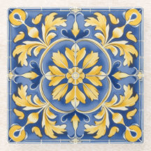 Botanisches Mittelmeer-Muster - Blau und Gelb