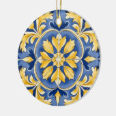 Botanisches Mittelmeer-Muster - Blau und Gelb Keramik Ornament (Links)