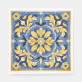 Botanisches Mittelmeer-Muster - Blau und Gelb Serviette (Vorderseite)
