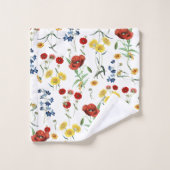 Botanisches Mohn-Daisy-Muster Badhandtuch Set (Waschlappen)