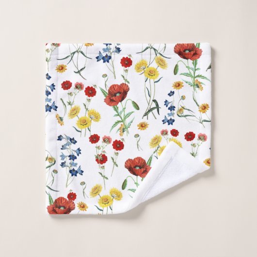 Botanisches Mohn-Daisy-Muster Badhandtuch Set (Waschlappen)