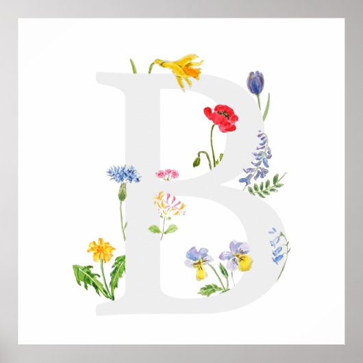 botanisches Monogramm-Alphabet b Wildblumen Poster (Vorne)