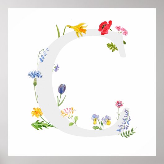 botanisches Monogramm-Alphabet c Wildblumen Poster (Vorne)
