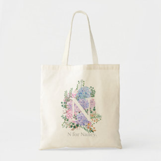 botanisches Monogramm-Alphabet in Hydrangea-Blume Tragetasche