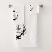 Botanisches Monogramm aus elegantem Schwarz und We Badhandtuch Set (Insitu)