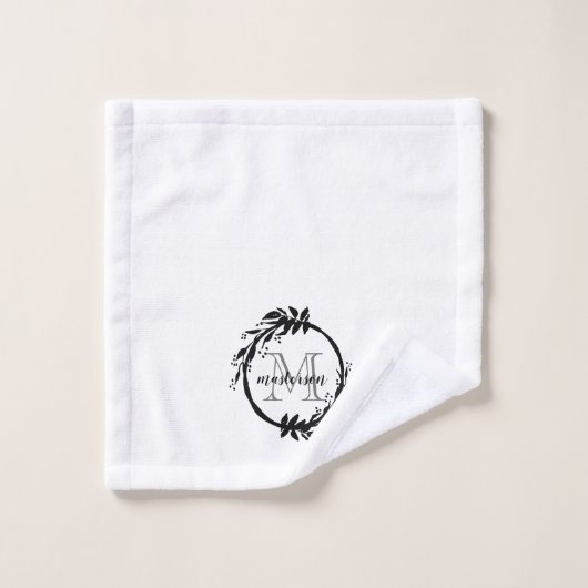 Botanisches Monogramm aus elegantem Schwarz und We Badhandtuch Set (Waschlappen)
