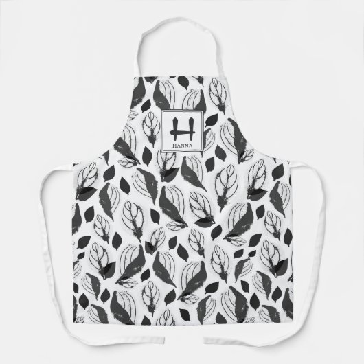 Botanisches Monogramm aus schwarzem Krautleder Schürze (Vorderseite)