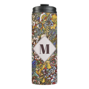 Botanisches Monogramm aus verkettetem Glas Thermosbecher