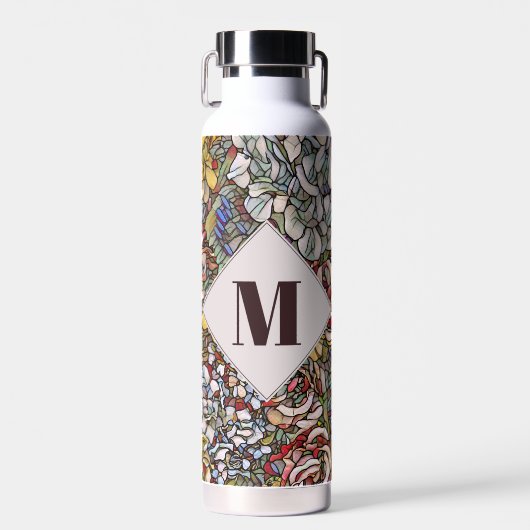 Botanisches Monogramm aus verkettetem Glas Trinkflasche (Vorne)
