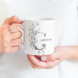 Botanisches Monogramm | Benutzerdefiniertes Textel Kaffeetasse
