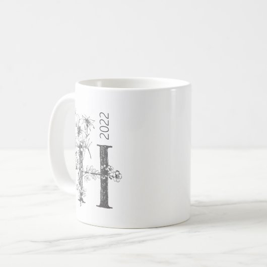 Botanisches Monogramm | Benutzerdefiniertes Textel Kaffeetasse (Vorderseite Links)